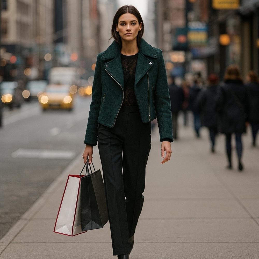 Sandro Paris Alik Green Shearling Asymmetric Moto Biker Jacket